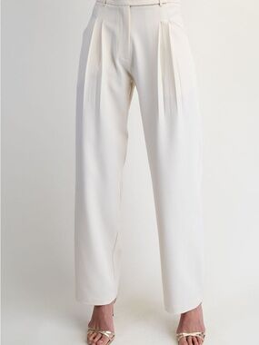 Pleated High-Waist Wide Leg Trousers - Ivory